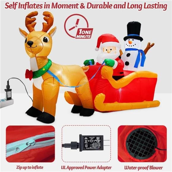 Amazon.com: MICOCAH 6.6FT Long Christmas Inflatables Santa  6.6 FT Christmas Inflatable Santa Claus on Sleigh with Snowman and Reindeer